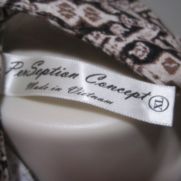 Per Seption Concept Sleeveless Womens XL Geometric Tan Brown Smocked Stretch Top - Picture 6 of 7